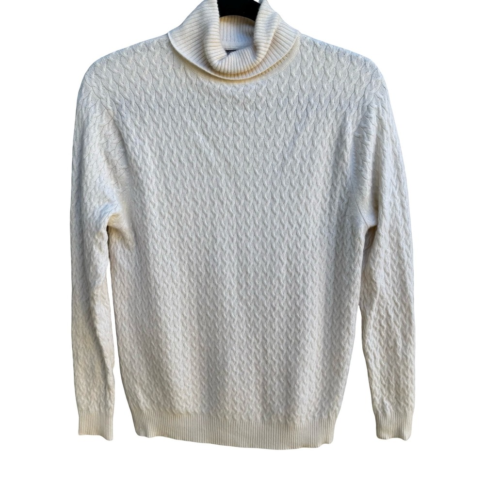 Kirkland Signature 100% Cashmere Cable Knit Fisherman Turtleneck Sweater Ivory M